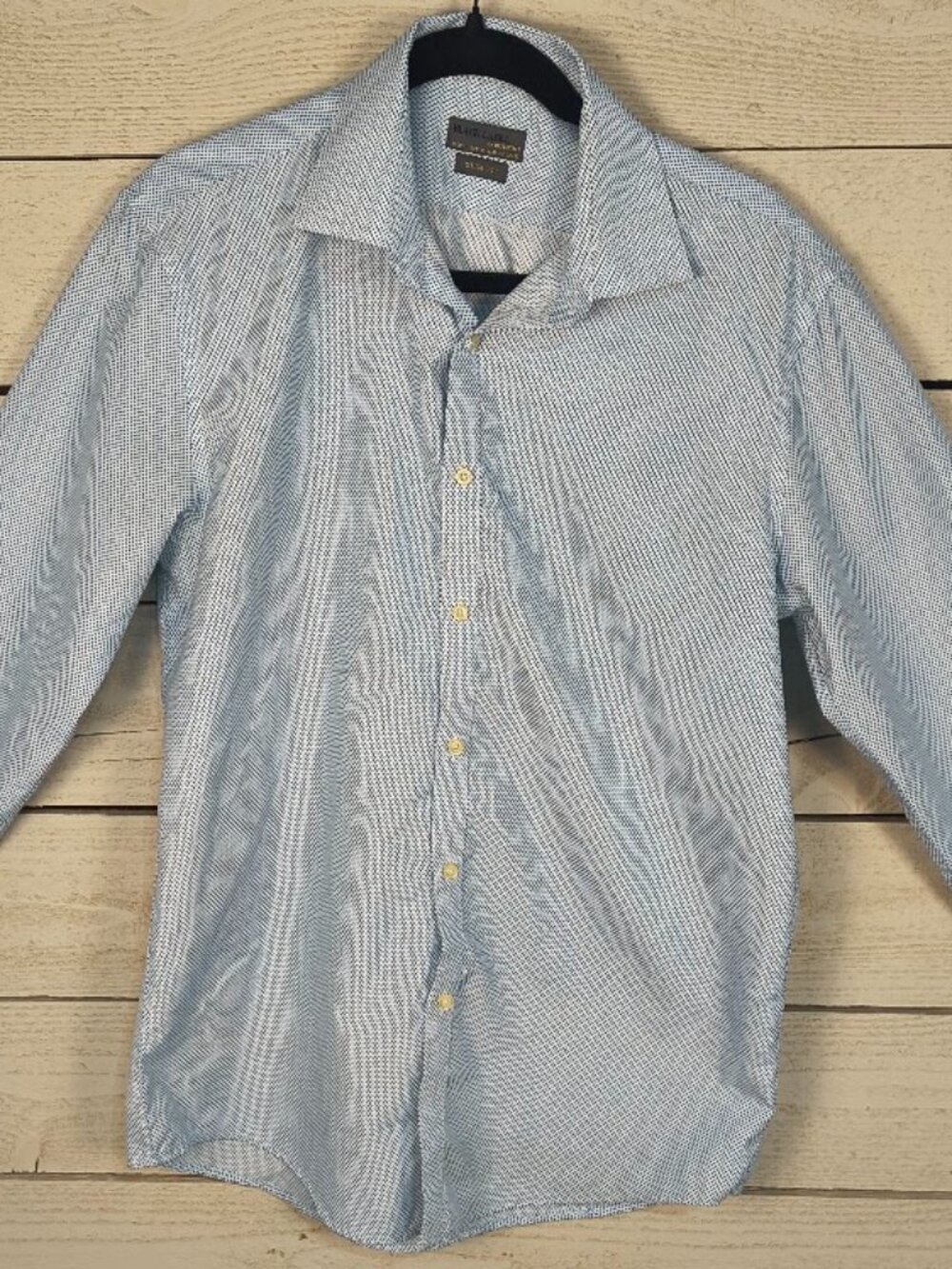 Black Label by Ruffini Slim Fit Blue Micro Geometric Print Dress Shirt Men's Med